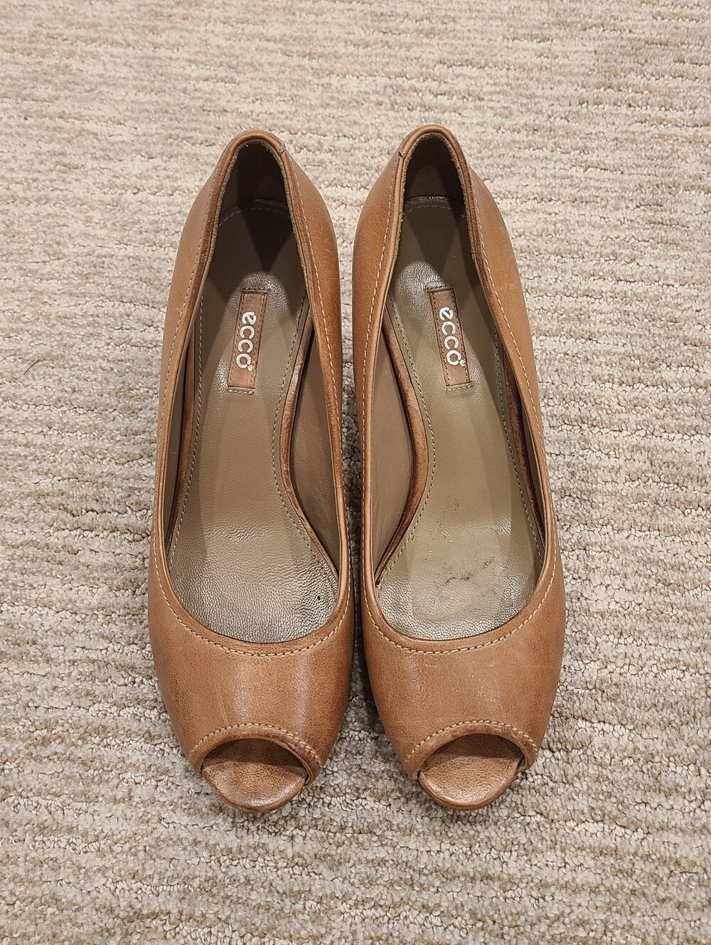 Ecco Women's Brown Leather Peep-Toe Heels